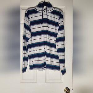 5i Apparel Blue Gray Lightweight Shirt Jacket with Nautical Stripes Men's Hoodie